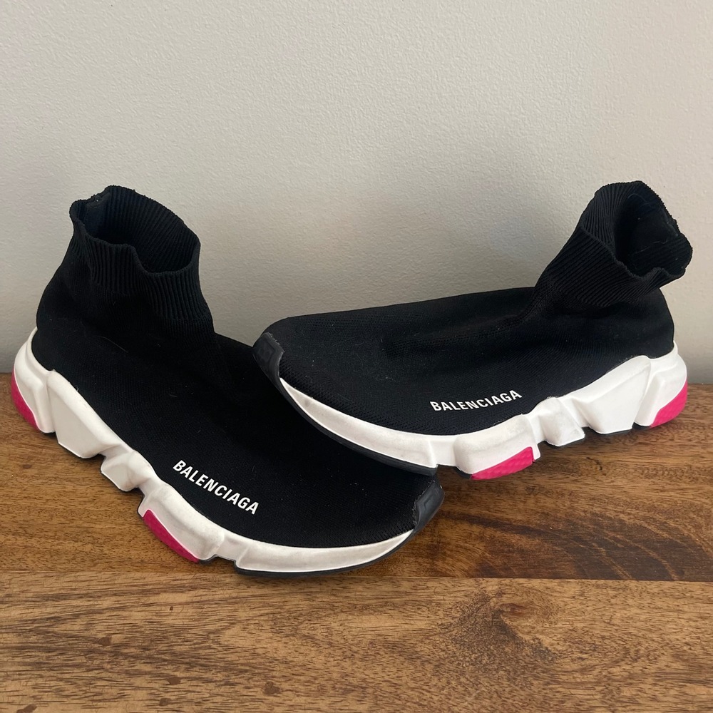 Balenciaga Women's 39 Speed Trainer Sock Sneakers Black Pink White